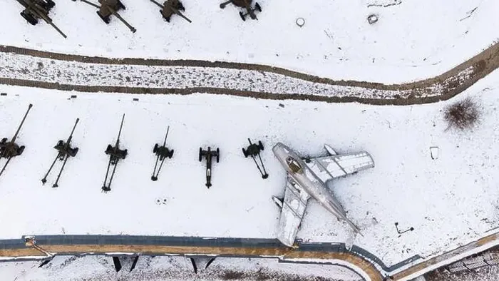 Framed Print : Aerial view of snow-clad tanks Framed Print : Aerial view of snow-clad tanks