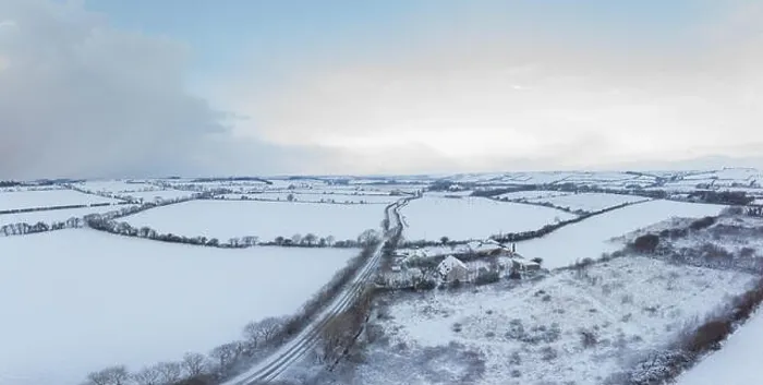 Framed Print : Aerial view of snowy landscape Framed Print : Aerial view of snowy landscape