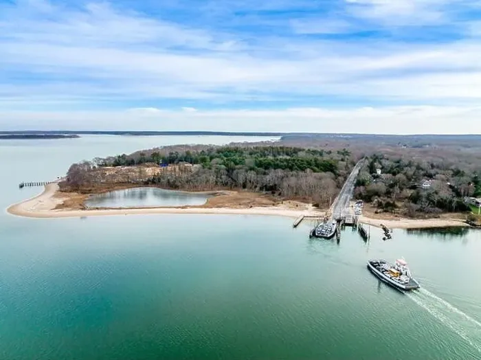 Framed Print : Aerial view of the South Ferry in North Haven, NY