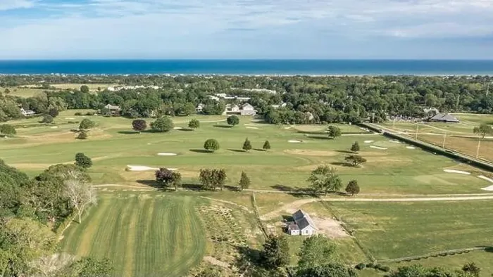 Framed Print : aerial view of south fork country club and distant ocean Framed Print : aerial view of south fork country club and distant ocean