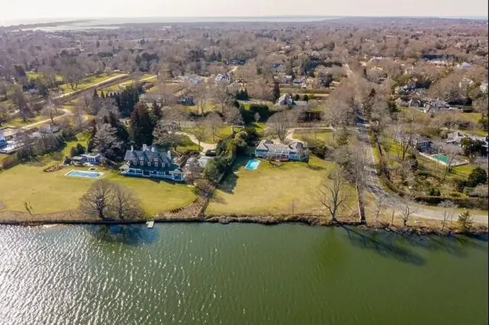 Framed Print : Aerial view of southampton estates on Agawam lake in southampton, ny