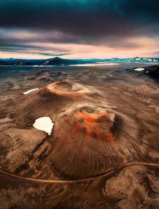 Framed Print : Aerial view of spectacular red volcano crater in central of highlands at Iceland Framed Print : Aerial view of spectacular red volcano crater in central of highlands at Iceland