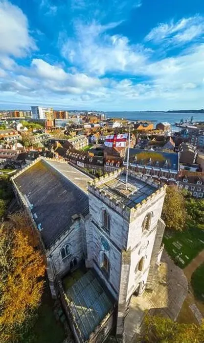 Framed Print : Aerial view of St James Church in Poole Framed Print : Aerial view of St James Church in Poole