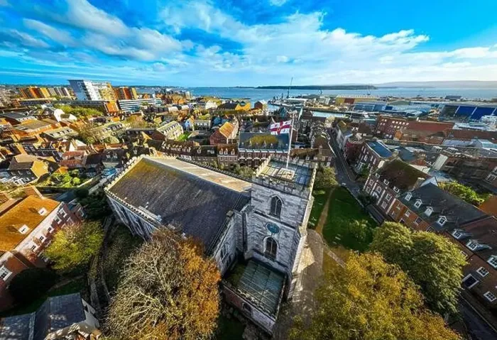 Framed Print : Aerial view of St James Church in Poole Framed Print : Aerial view of St James Church in Poole
