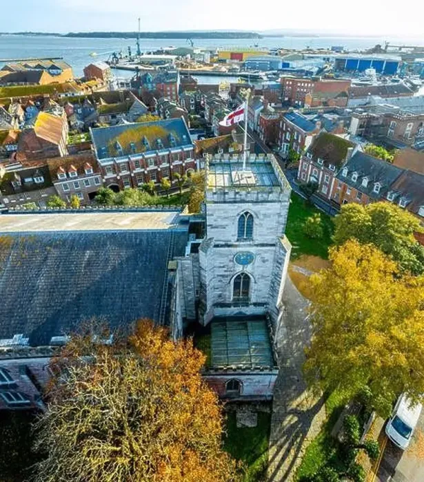 Framed Print : Aerial view of St James Church in Poole Framed Print : Aerial view of St James Church in Poole