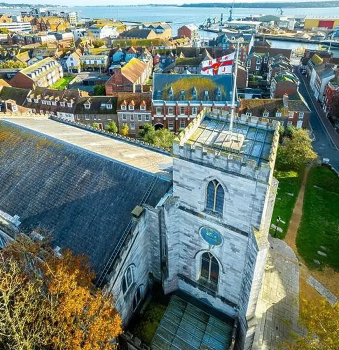 Framed Print : Aerial view of St James Church in Poole Framed Print : Aerial view of St James Church in Poole