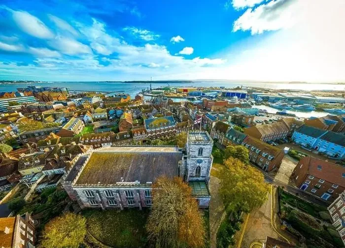 Framed Print : Aerial view of St James Church in Poole Framed Print : Aerial view of St James Church in Poole
