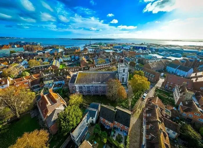 Framed Print : Aerial view of St James Church in Poole Framed Print : Aerial view of St James Church in Poole