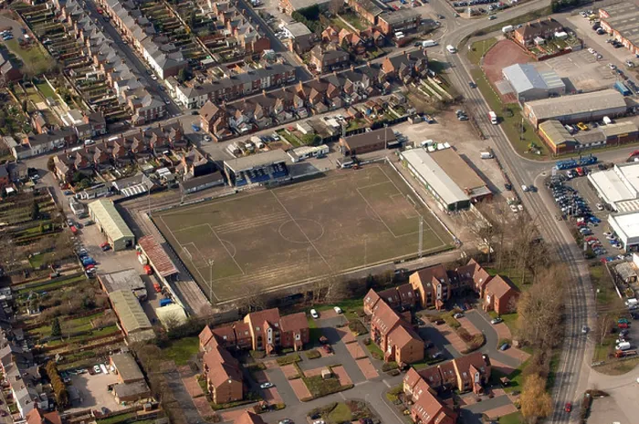 Framed Print : Aerial view Stafford Rangers Football Club Staffordshire England Uk Framed Print : Aerial view Stafford Rangers Football Club Staffordshire England Uk