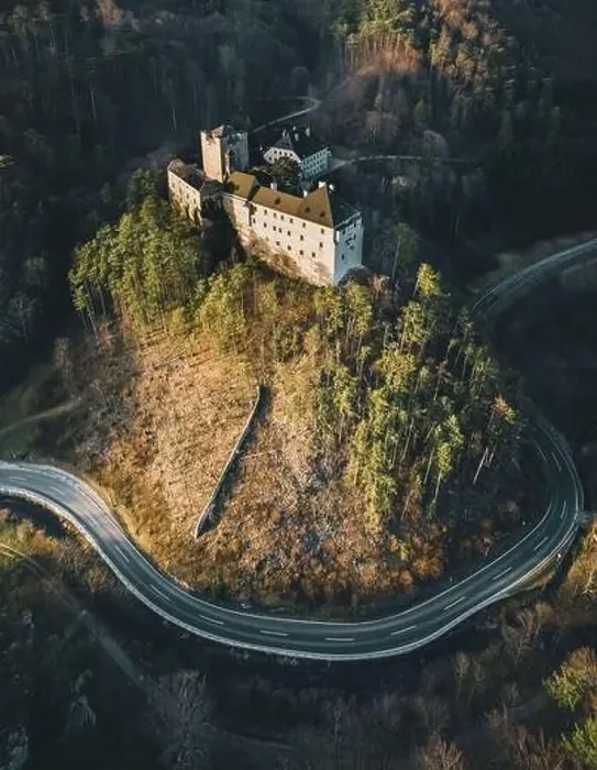 Framed Print : Aerial view of Stixenstein Castle in beautiful evening light Framed Print : Aerial view of Stixenstein Castle in beautiful evening light