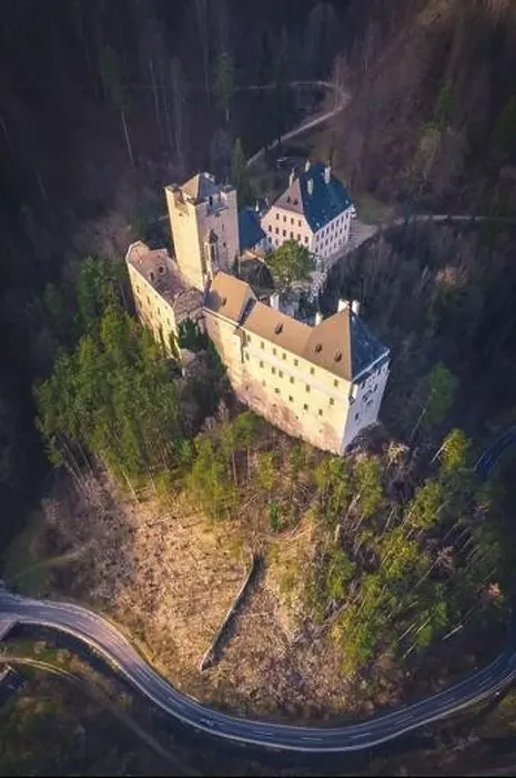 Framed Print : Aerial view of Stixenstein Castle in beautiful evening light Framed Print : Aerial view of Stixenstein Castle in beautiful evening light