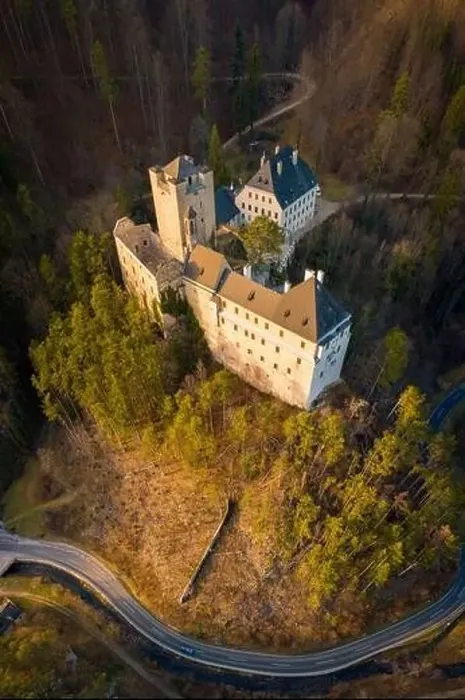 Framed Print : Aerial view of Stixenstein Castle in beautiful evening light Framed Print : Aerial view of Stixenstein Castle in beautiful evening light