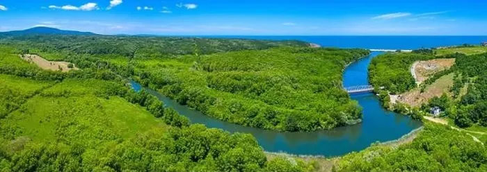 Framed Print : Aerial view of Strandzha mountains and veleka river in bulgaria Framed Print : Aerial view of Strandzha mountains and veleka river in bulgaria