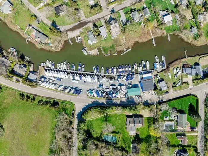 Framed Print : aerial view of strong's marina in North Sea