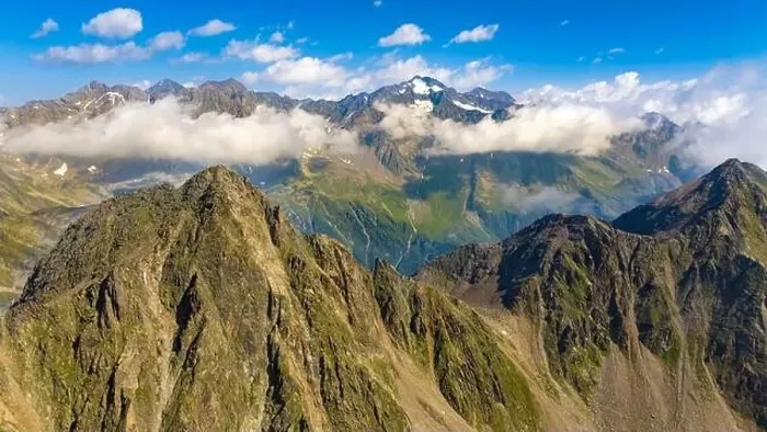 Framed Print : Aerial view of stubai alps peaks, summertime Framed Print : Aerial view of stubai alps peaks, summertime