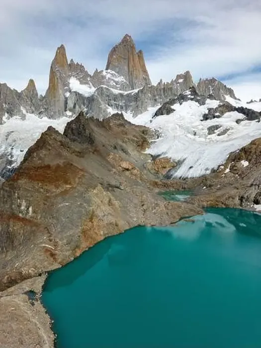 Framed Print : Aerial view of the stunning Laguna de los Tres with its turquoise waters surrounded by Mount Fitz Roy Framed Print : Aerial view of the stunning Laguna de los Tres with its turquoise waters surrounded by Mount Fitz Roy