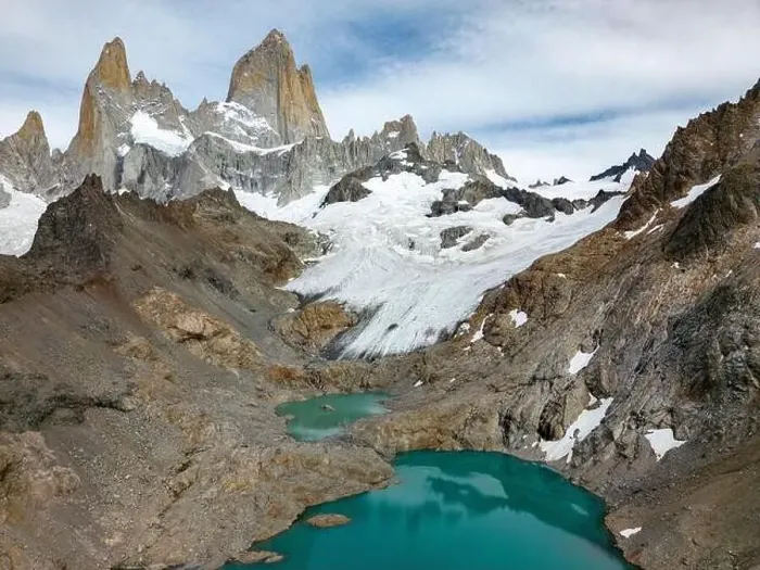 Framed Print : Aerial view of the stunning Laguna de los Tres with its turquoise waters surrounded by Mount Fitz Roy Framed Print : Aerial view of the stunning Laguna de los Tres with its turquoise waters surrounded by Mount Fitz Roy