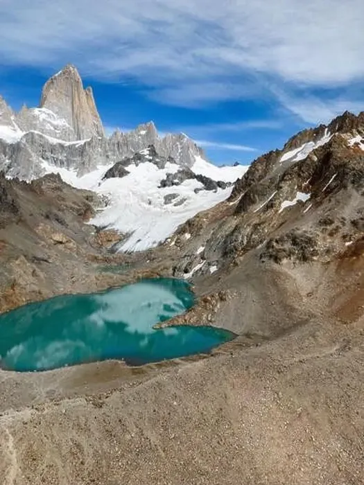 Framed Print : Aerial view of the stunning Laguna de los Tres with its turquoise waters surrounded by Mount Fitz Roy Framed Print : Aerial view of the stunning Laguna de los Tres with its turquoise waters surrounded by Mount Fitz Roy