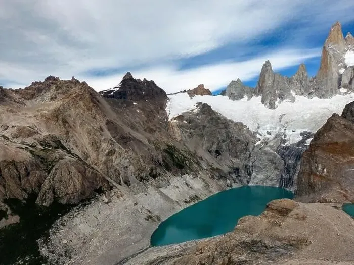 Framed Print : Aerial view of the stunning Laguna Sucia besides Laguna de los Tres with its turquoise water - famous sight when hiking Framed Print : Aerial view of the stunning Laguna Sucia besides Laguna de los Tres with its turquoise water - famous sight when hiking
