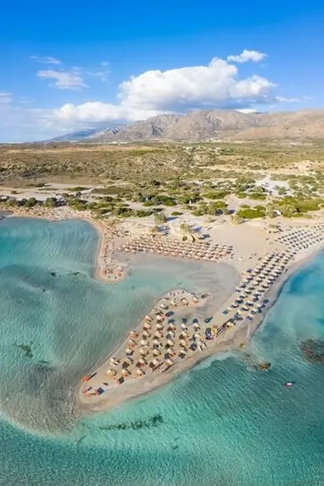 Framed Print : Aerial view of sun umbrellas at Elafonisi Beach Framed Print : Aerial view of sun umbrellas at Elafonisi Beach