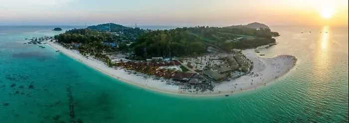Framed Print : Aerial view of Sunrise beach with long tail boats in Koh Lipe, Satun, Thailand