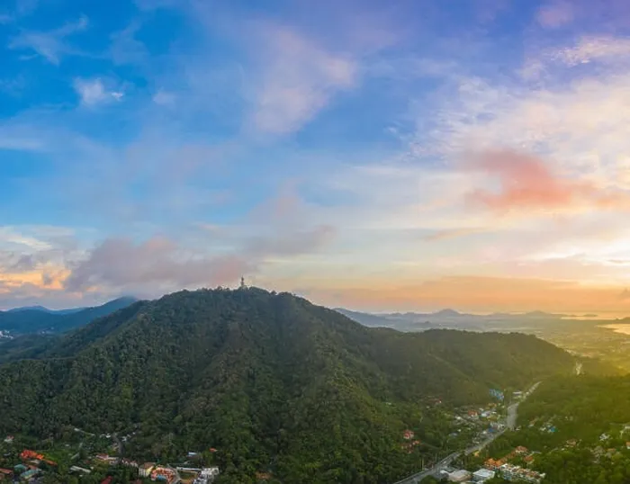 Framed Print : aerial view sunrise in Chalong sea Phuket big Buddha is on the top of Nakkerd mountain Framed Print : aerial view sunrise in Chalong sea Phuket big Buddha is on the top of Nakkerd mountain