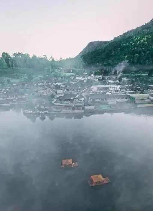 Framed Print : Aerial view of Sunrise with fog over Ban Rak thai, chinese village near a lake in Mae Hong Son, Thailand Framed Print : Aerial view of Sunrise with fog over Ban Rak thai, chinese village near a lake in Mae Hong Son, Thailand