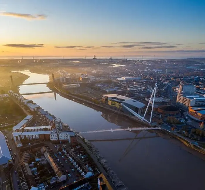 Framed Print : An aerial view at sunrise of Newport city centre, south wales United Kingdom, taken from the River Usk Framed Print : An aerial view at sunrise of Newport city centre, south wales United Kingdom, taken from the River Usk