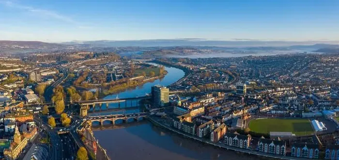 Framed Print : An aerial view at sunrise of Newport city centre, south wales United Kingdom, taken from the River Usk Framed Print : An aerial view at sunrise of Newport city centre, south wales United Kingdom, taken from the River Usk