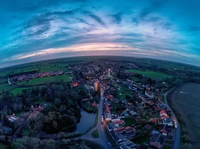 Framed Print : An aerial view at sunrise of the village of Haughley in Suffolk, UK Framed Print : An aerial view at sunrise of the village of Haughley in Suffolk, UK