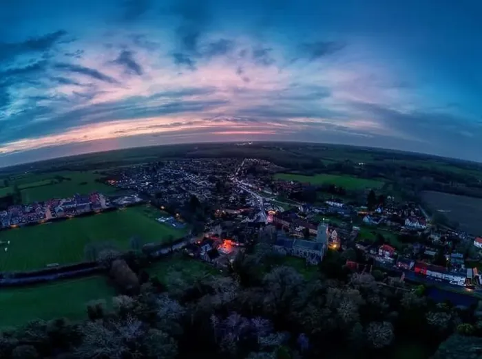Framed Print : An aerial view at sunrise of the village of Haughley in Suffolk, UK Framed Print : An aerial view at sunrise of the village of Haughley in Suffolk, UK