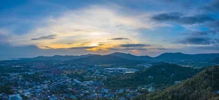 Framed Print : aerial view during sunset at Khao Rang the landmark viewpoint of Phuket place in the central of Phuket town Framed Print : aerial view during sunset at Khao Rang the landmark viewpoint of Phuket place in the central of Phuket town