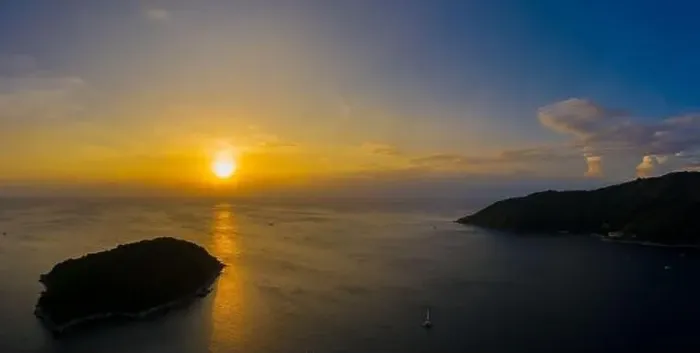 Framed Print : aerial view sunset above Nai Harn beach Framed Print : aerial view sunset above Nai Harn beach