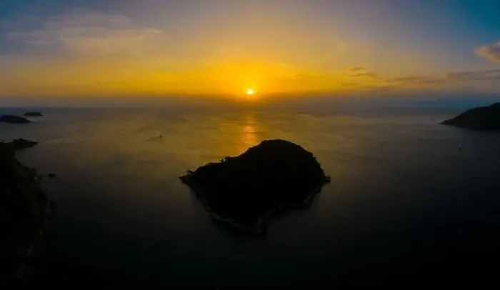 Framed Print : aerial view sunset above Nai Harn beach Framed Print : aerial view sunset above Nai Harn beach