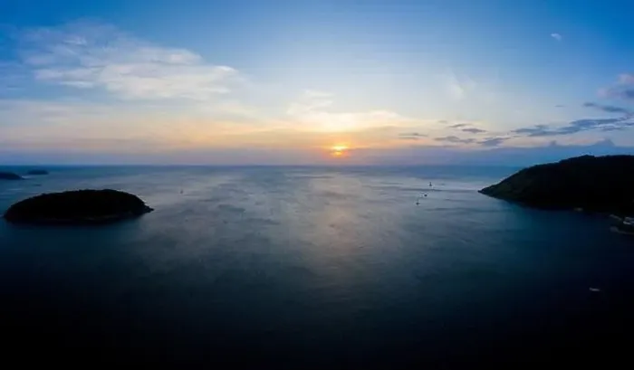 Framed Print : aerial view sunset above Nai Harn beach Framed Print : aerial view sunset above Nai Harn beach