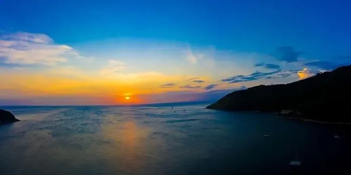 Framed Print : aerial view sunset above Nai Harn beach Framed Print : aerial view sunset above Nai Harn beach