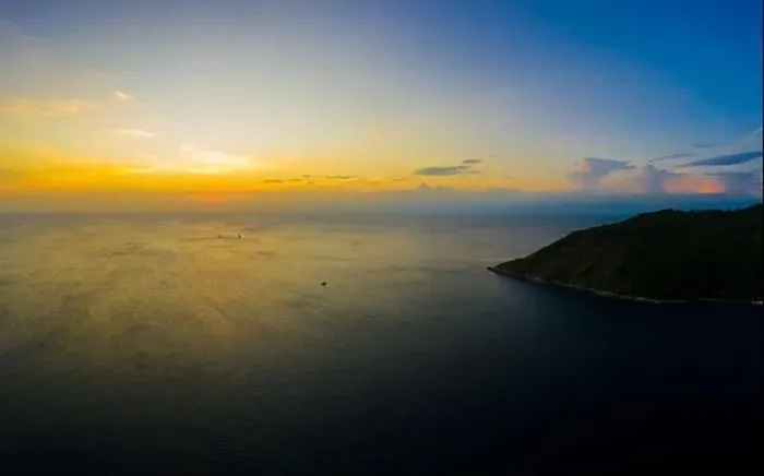 Framed Print : aerial view sunset above Nai Harn beach Framed Print : aerial view sunset above Nai Harn beach