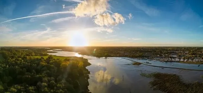 Framed Print : An aerial view at sunset over the River Deben at Melton in Suffolk, UK Framed Print : An aerial view at sunset over the River Deben at Melton in Suffolk, UK
