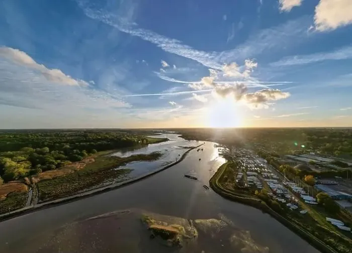 Framed Print : An aerial view at sunset over the River Deben at Melton in Suffolk, UK Framed Print : An aerial view at sunset over the River Deben at Melton in Suffolk, UK