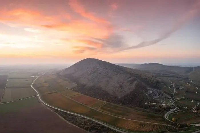 Framed Print : Aerial view of Szarsomlyo mountain with beautiful sunset Framed Print : Aerial view of Szarsomlyo mountain with beautiful sunset