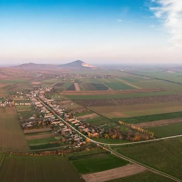 Framed Print : Aerial view of Szarsomlyo mountain with small village in Hungary Framed Print : Aerial view of Szarsomlyo mountain with small village in Hungary