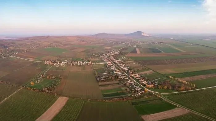 Framed Print : Aerial view of Szarsomlyo mountain with small village in Hungary
