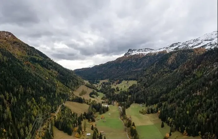 Framed Print : Aerial view of the Tamina Valley in late autumn with the first snow on the mountain tops Framed Print : Aerial view of the Tamina Valley in late autumn with the first snow on the mountain tops