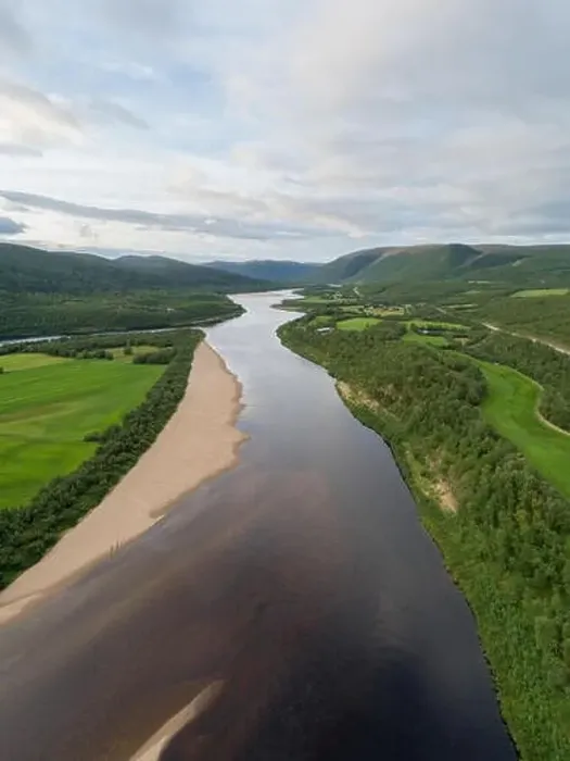 Framed Print : Aerial view of Teno aka Tana river between Norway and Finland at summer Framed Print : Aerial view of Teno aka Tana river between Norway and Finland at summer