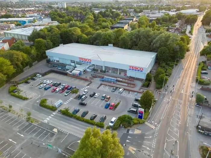Framed Print : Aerial view of Tesco store on the London Road in Newbury Framed Print : Aerial view of Tesco store on the London Road in Newbury