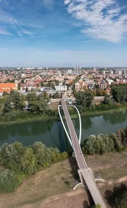 Framed Print : Aerial view of Tiszavirag bridge in Szolnok Framed Print : Aerial view of Tiszavirag bridge in Szolnok