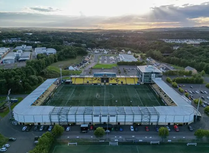 Framed Print : Aerial view of the Tony Macaroni Arena, the home of Livingston Football Club, Almondvale, Livingston, West Lothian, UK Framed Print : Aerial view of the Tony Macaroni Arena, the home of Livingston Football Club, Almondvale, Livingston, West Lothian, UK