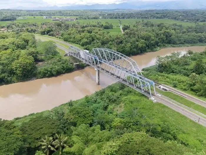 Framed Print : Aerial View of Train Bridge above Progo River in Yogyakarta, Indonesia Framed Print : Aerial View of Train Bridge above Progo River in Yogyakarta, Indonesia