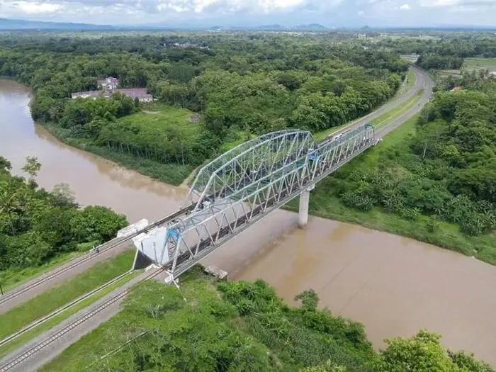 Framed Print : Aerial View of Train Bridge above Progo River in Yogyakarta, Indonesia Framed Print : Aerial View of Train Bridge above Progo River in Yogyakarta, Indonesia