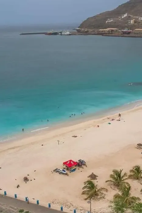 Framed Print : Aerial view of turquoise Laginha beach with white sand in Mindelo city in Sao Vicente Island in Cape Verde Framed Print : Aerial view of turquoise Laginha beach with white sand in Mindelo city in Sao Vicente Island in Cape Verde